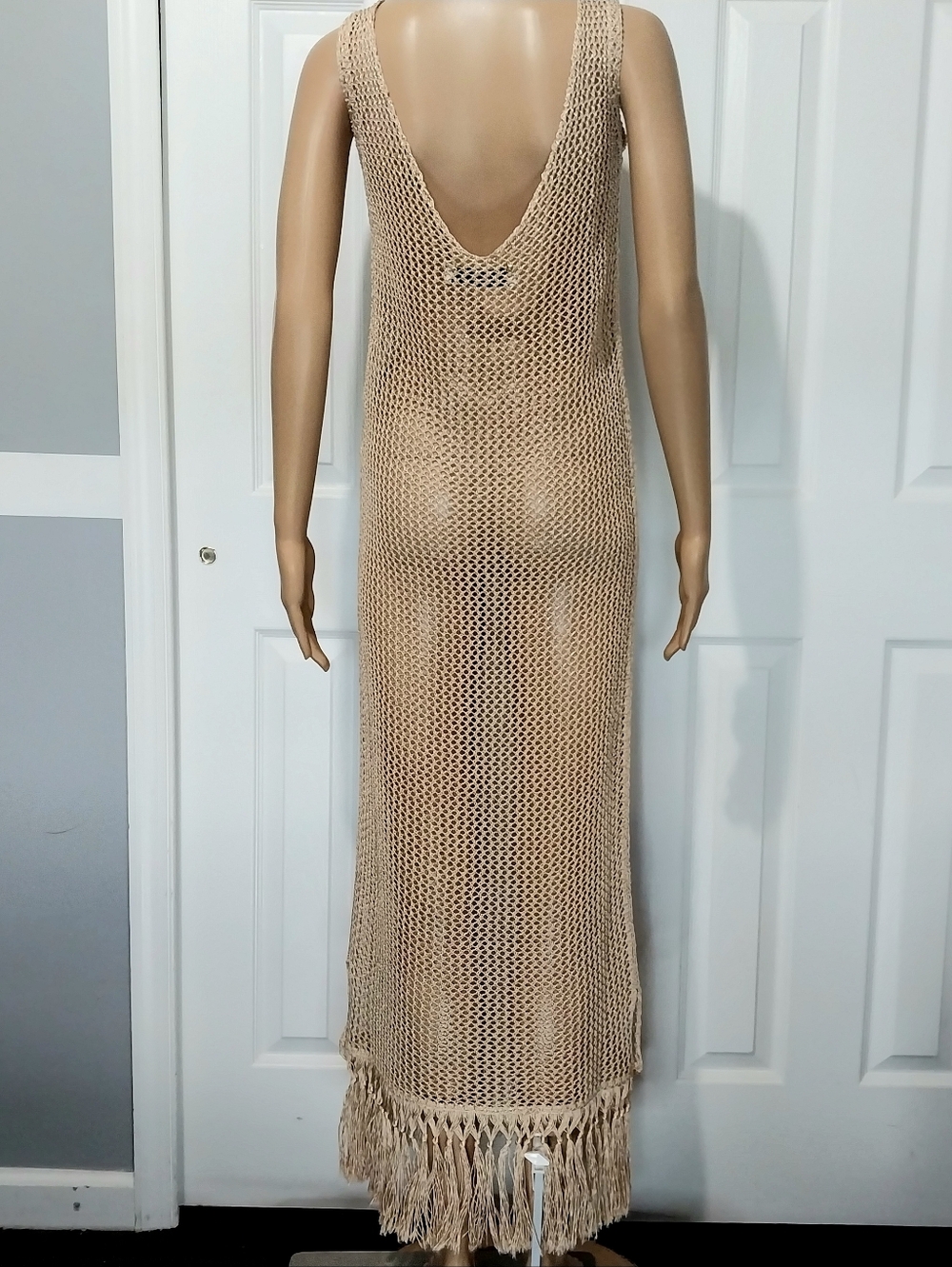 Golden Crochet Dress with Fringe, NWOT, Size S - Picture 5 of 11